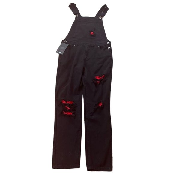ASOS Other - NWT Liquor N Poker overalls in black with red bandana distressed patches size 30